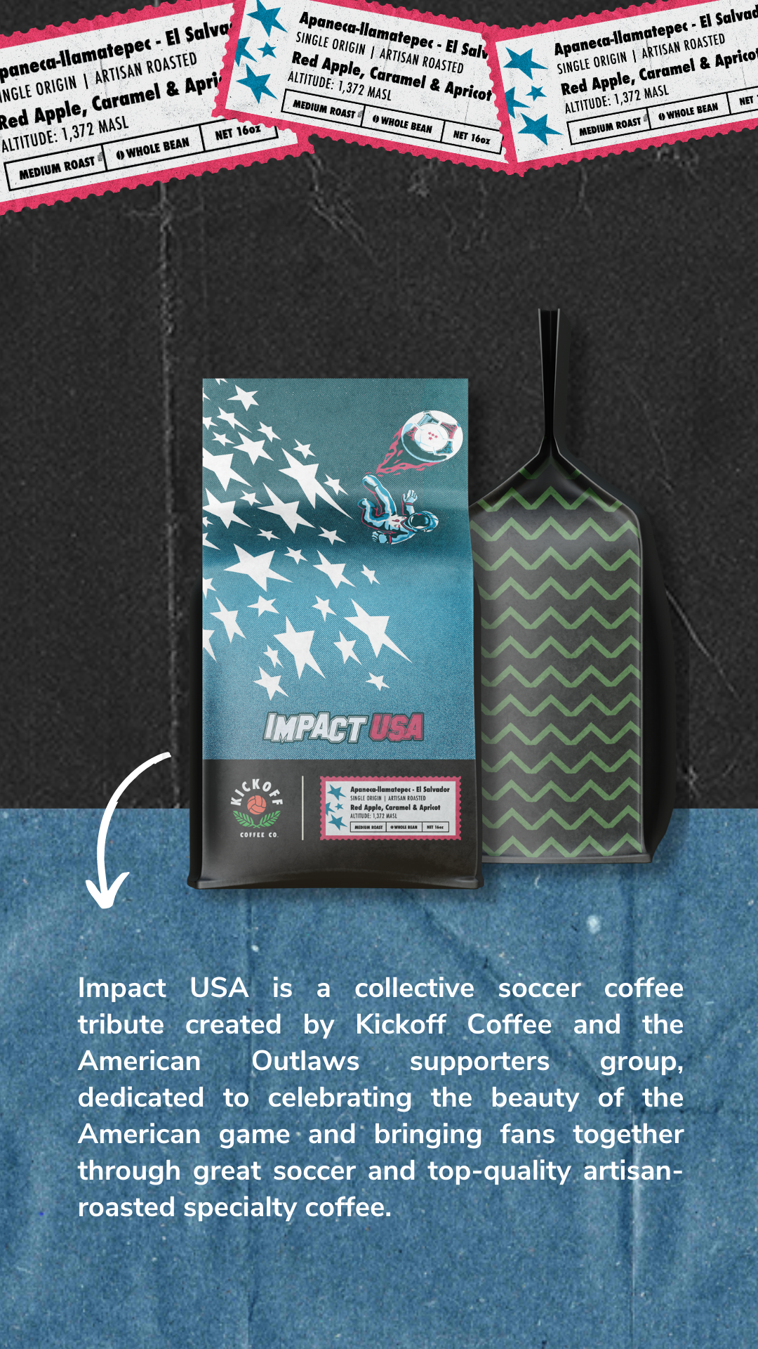 Impact USA Coffee Bag | Kickoff Coffee Co | American Outlaws| El Salvador coffee| Soccer Coffee | Coffee for Soccer People by Soccer People | USNWT | USMNT | USA coffee