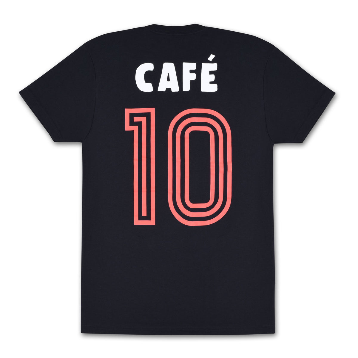 Black t-shirt with Cafe 10 logo on the back 