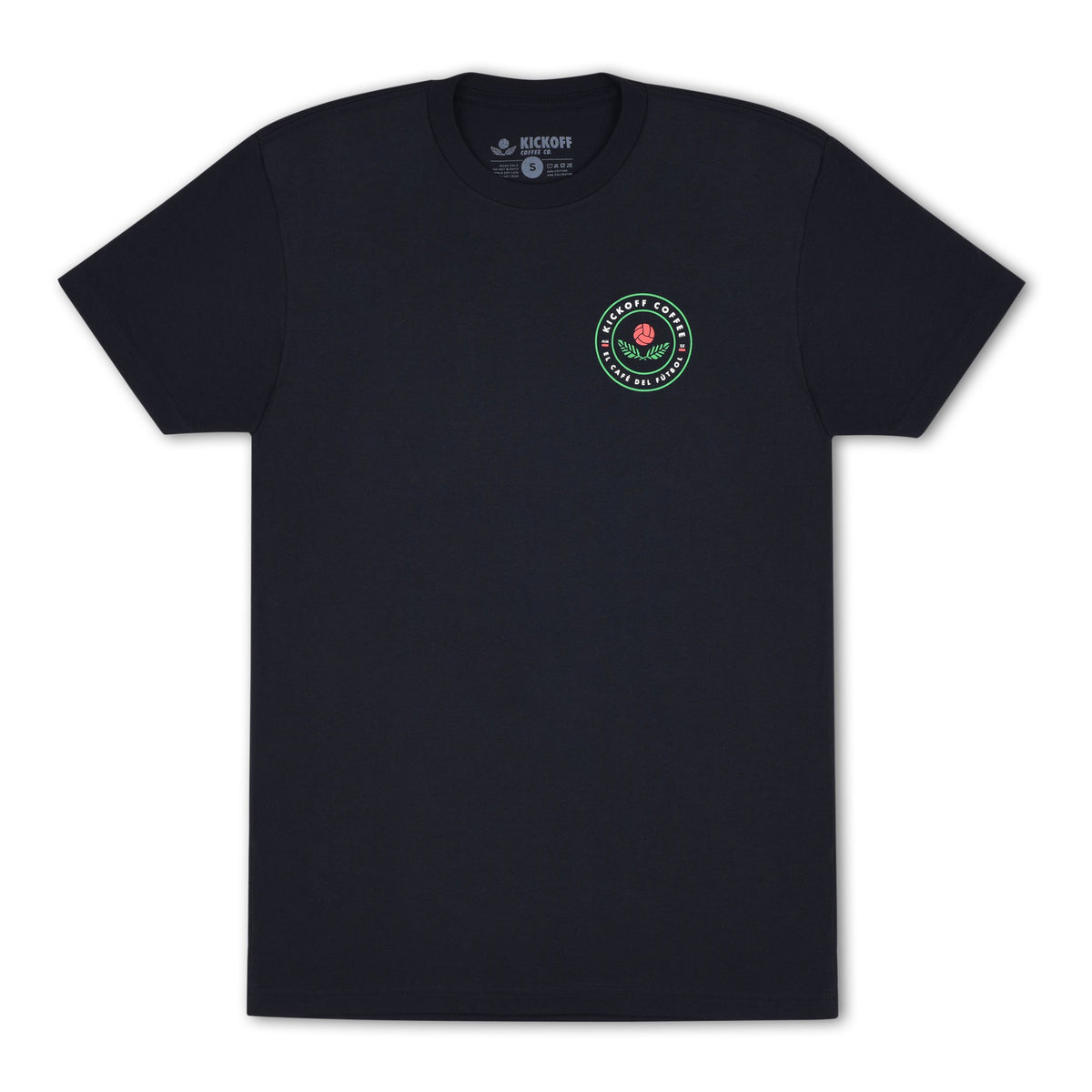 Black t-shirt with circle logo on the front