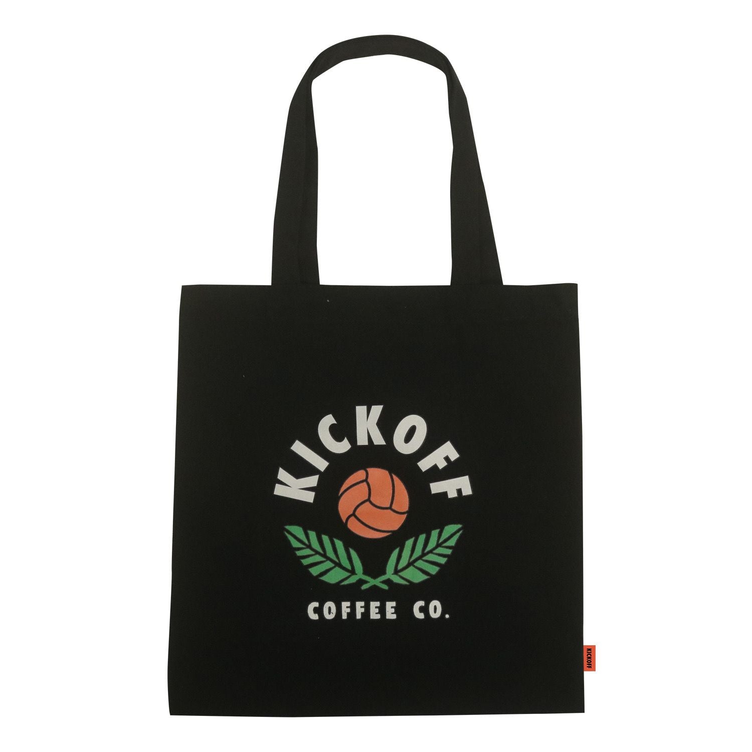 Black medium-size tote bag with kickoff coffee circle logo on the front