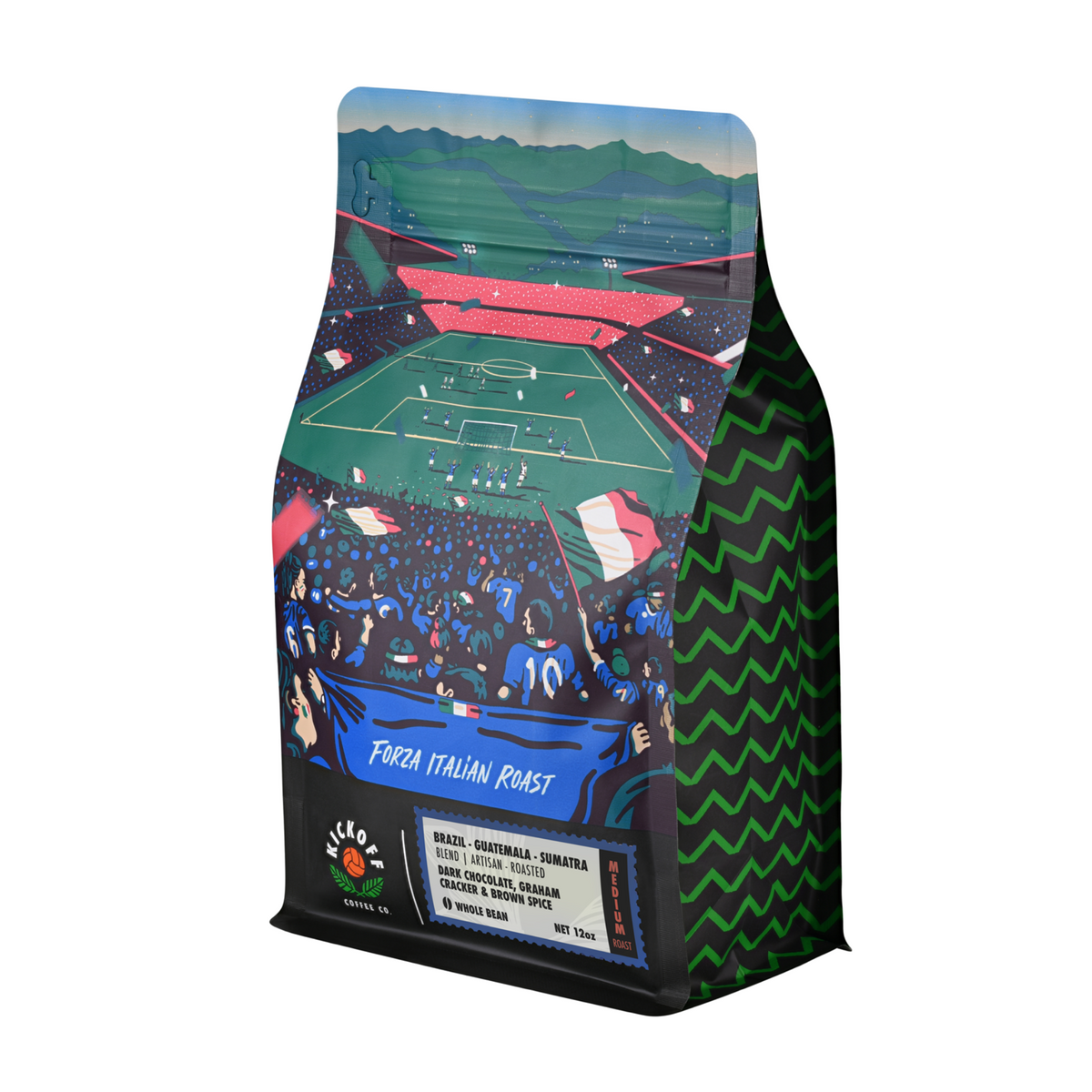 Coffee bag Forza Italian Roast | A| Kickoff Coffee Co | Soccer Coffee | Coffee for Soccer People by Soccer People | Premier League Morning Coffee #myplmorning | specialty coffee that gives back  