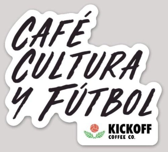 Sticker with Cafe, cultura y Futbol logo in black on white background